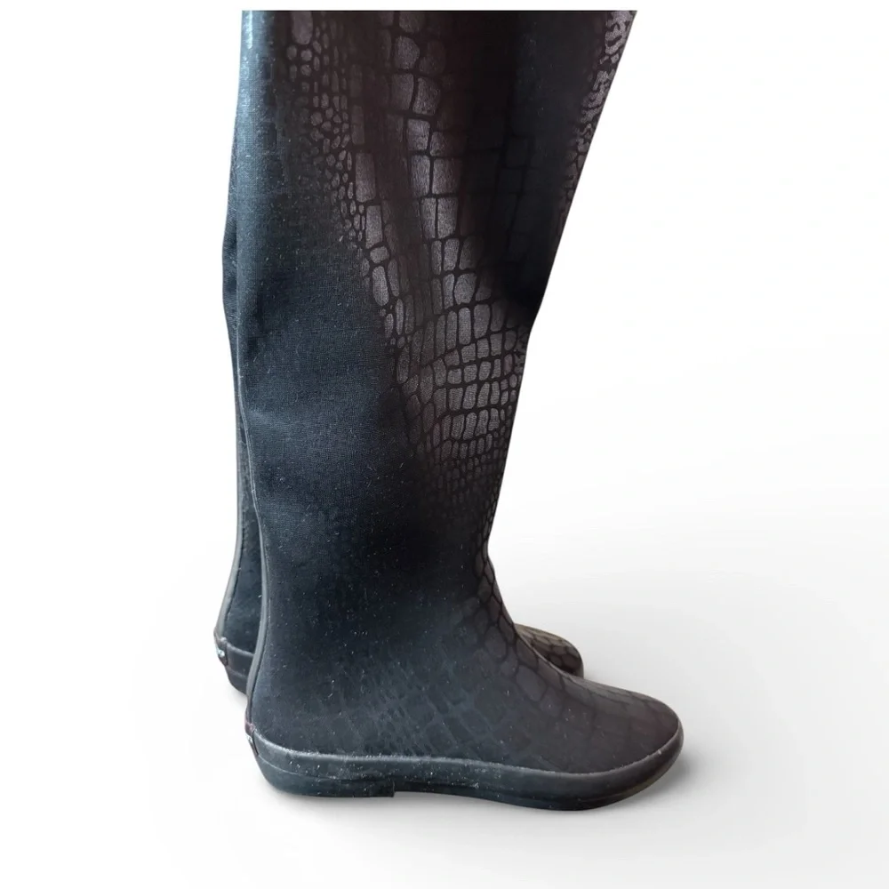 Henry Ferrera Black Knee High Croc-Embossed Winter Boots Size 6 Rain Winter
